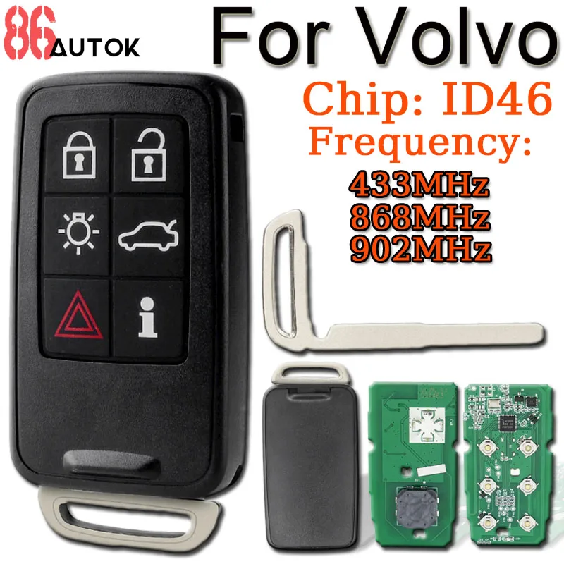 

Auto Remote Smart Key 433/868/902MHz for Volvo S90 S60 XC60 XC90 2009-2014 ID46 Keyless Go 2009-2014 KR55WK49266 KR55WK49224