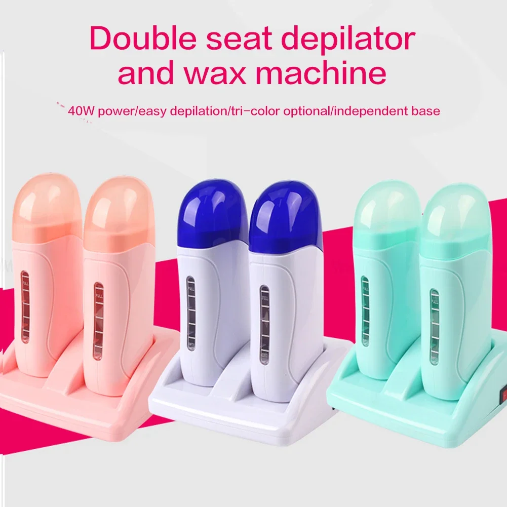 Electric Double Wax Heater Epilator Set Wax Roller Base Roll On Waxing Refillable Hair Removal Machine Depilatory Heater Set