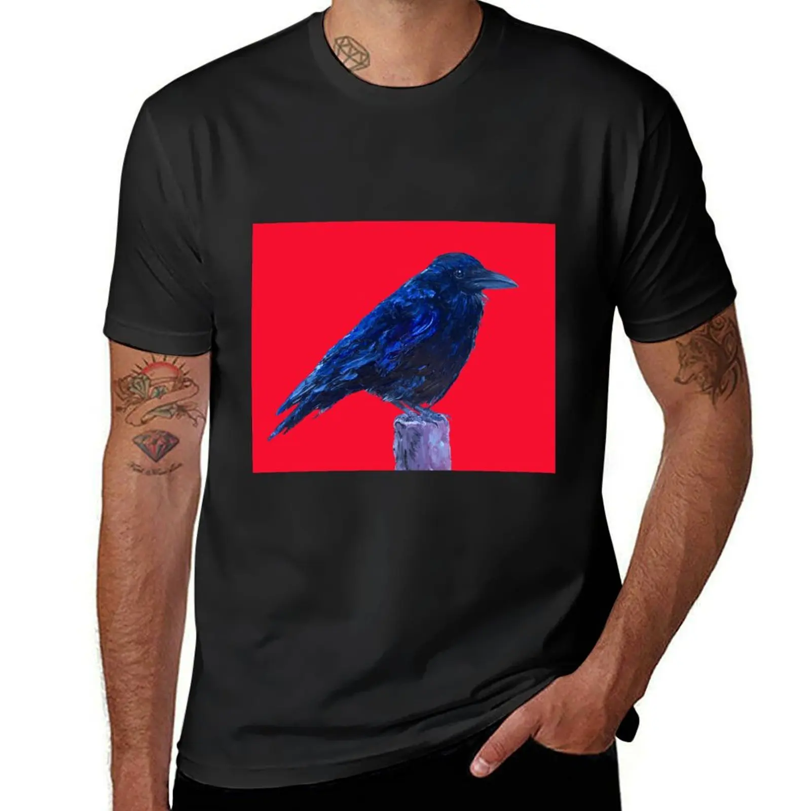 

Raven on Red background T-Shirt new edition summer top vintage T-shirts for men cotton