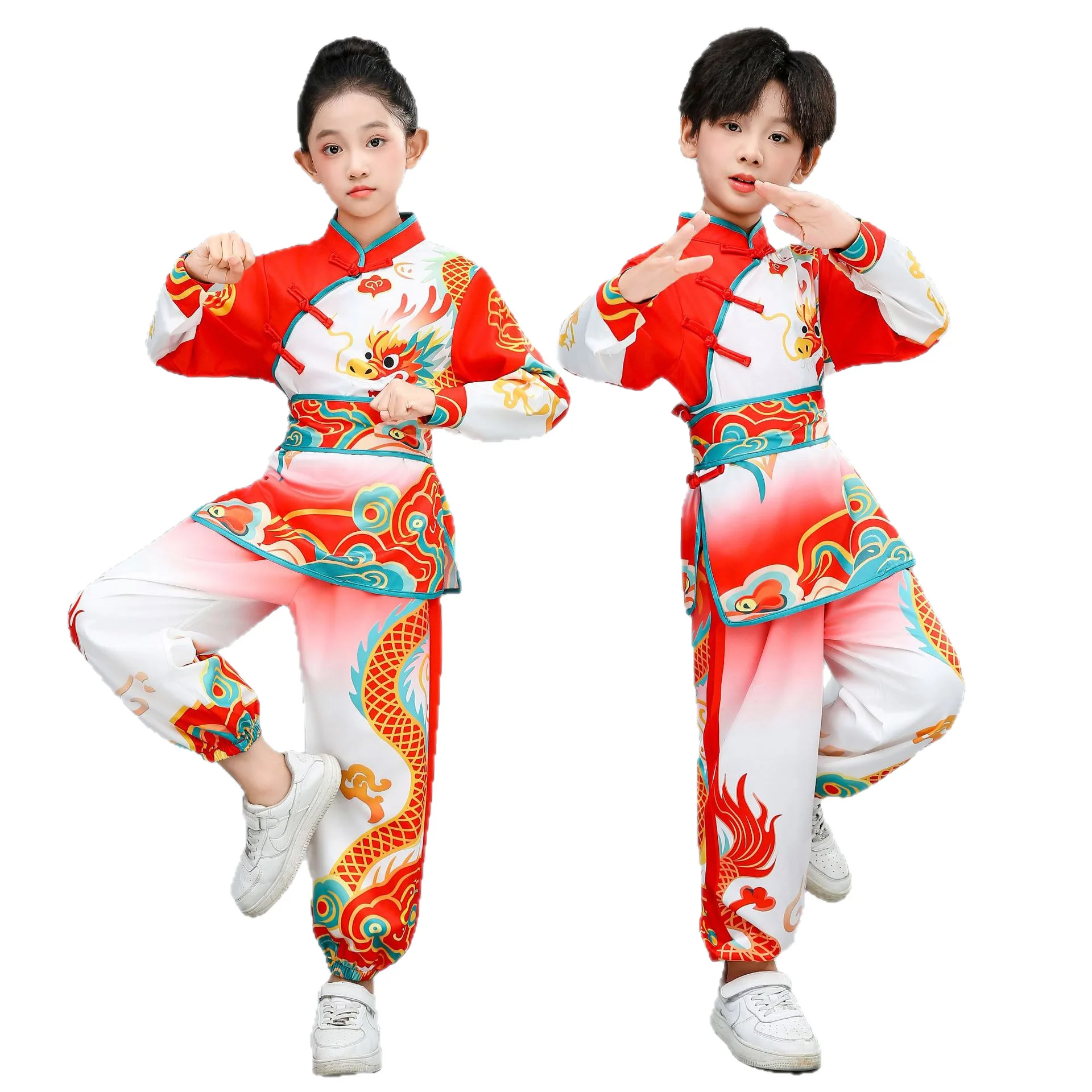 New Children's Martial Arts Uniforms Competition Performance Uniforms Set Chinese Style Long Short-sleeved Primary School