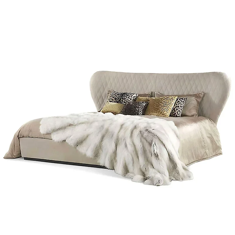 

Light luxury leather double bed premium designer luxury villa master bedroom home soft bed