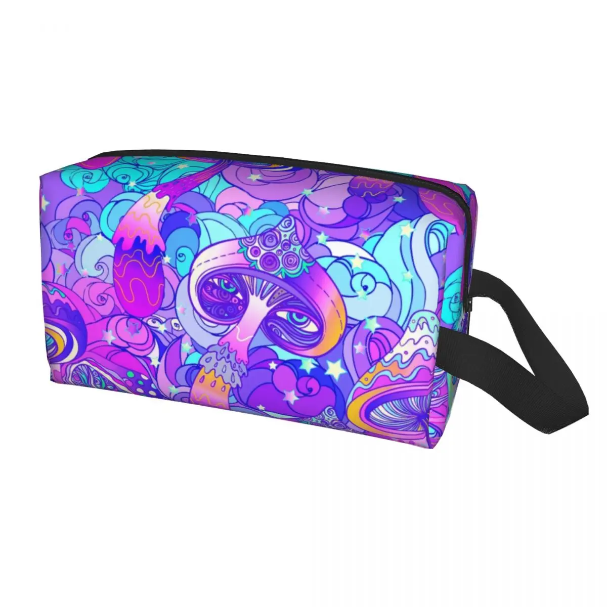 Psychedelic Trippy Magic Rainbow Mushroom Mysterious Boho Toiletry Bag for Women Cosmetic Makeup Bag Beauty Storage Dopp Kit view 2