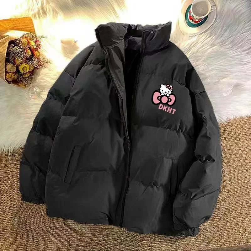 Sanrio Hello Kitty Fashion Cute Black and white Cotton Jacket Y2k lovers Winter Thickened Warm Cotton Padded Jacket Down Coats