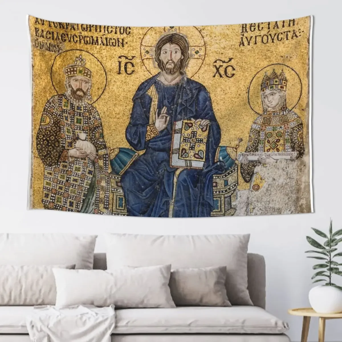 Jesus Christ Pantocrato mosaic in Hagia Sophia, Istanbul Tapestry Decorative Wall Mural Home Decorations Aesthetic Tapestry