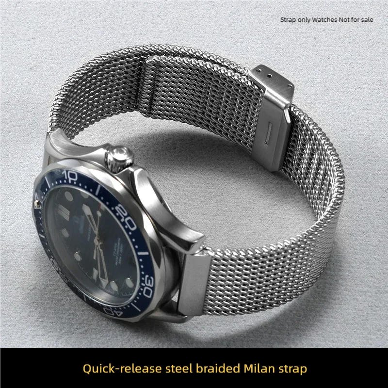 オメガ-シーマスター、ティソ、その他のブランド用の互換性のあるミラネーゼ織りスチール時計ストラップです。