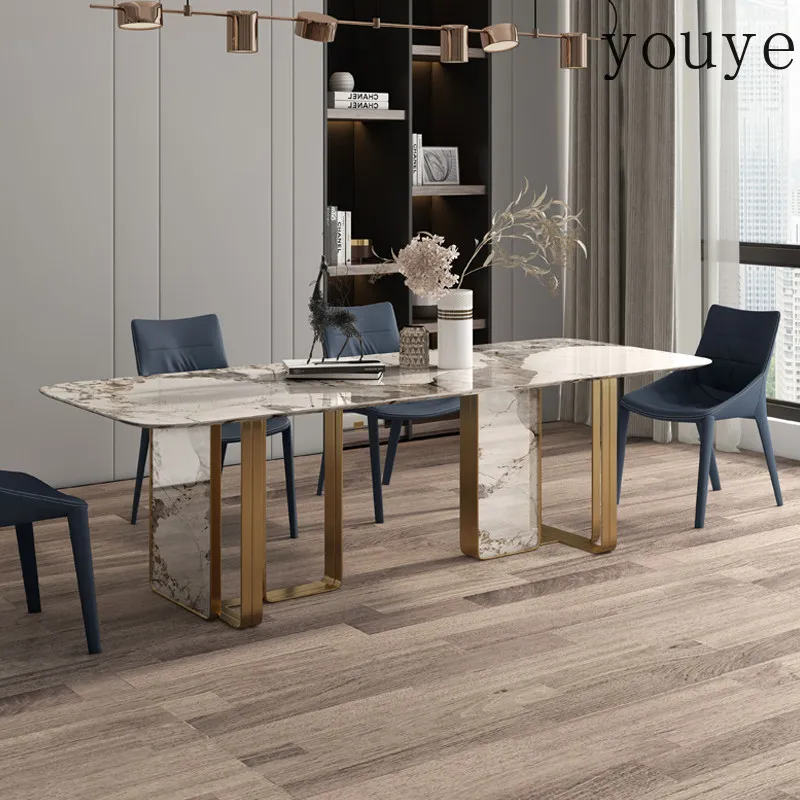 

Italian light luxury rock slab dining table Nordic modern simple living room household rectangular marble dining table
