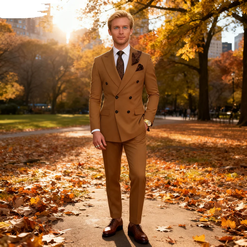 

High-End Brown Slim Fit Men's Suit Two-Piece Set Fashionable Handsome Formal Wear for Wedding And Business