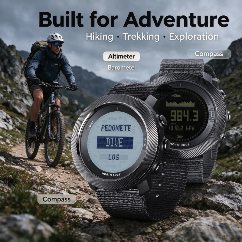 NORTH EDGE APACHE-D Men Free Dive Digital Watch Outdoor Sports Swimming Waterproof 100M Altitude Barometer Compass Wristwatches