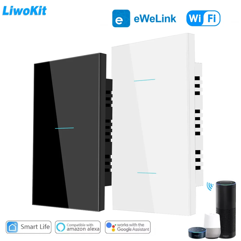 LiwoKit EWelink Wifi Smart Switch No Neutral Wire Install Touch Light Switch Smart App Alexa Google Voice Control