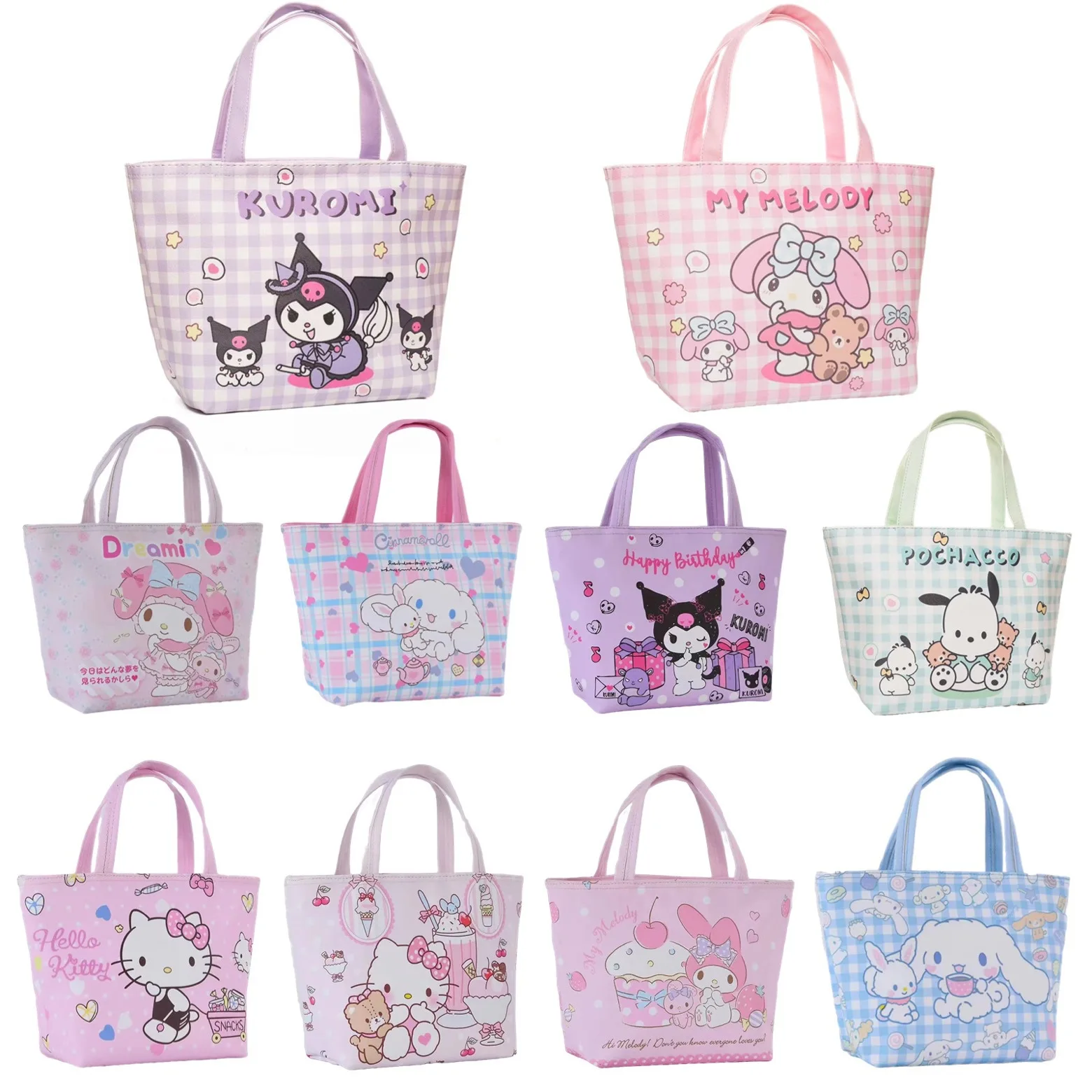 Sanrio Cinnamoroll Handbag Kuromi Melody Hello Kitty Portable Waterproof Lunch Box Bag Student Insulation Cold Storage Tote Bag