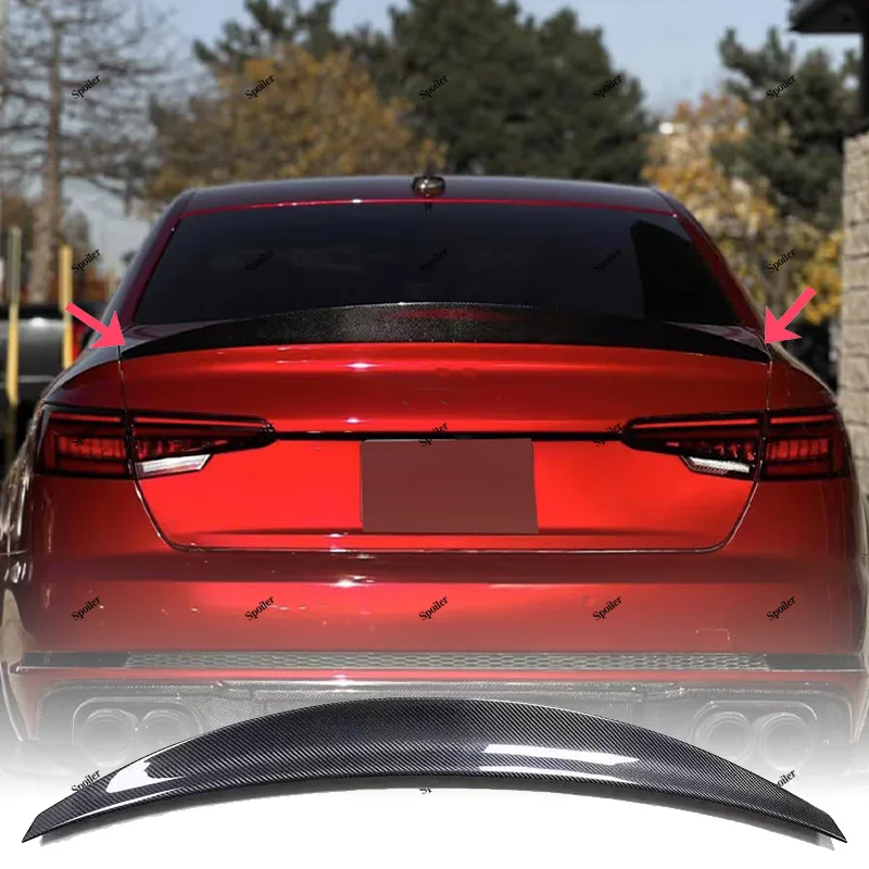 Real Carbon Fibe HK Style Rear Trunk Spoiler Wings Boot Lip Bodykit For 2017-2026 Audi A4 S4 B9 B9.5 Exterior Black Rear Spoiler