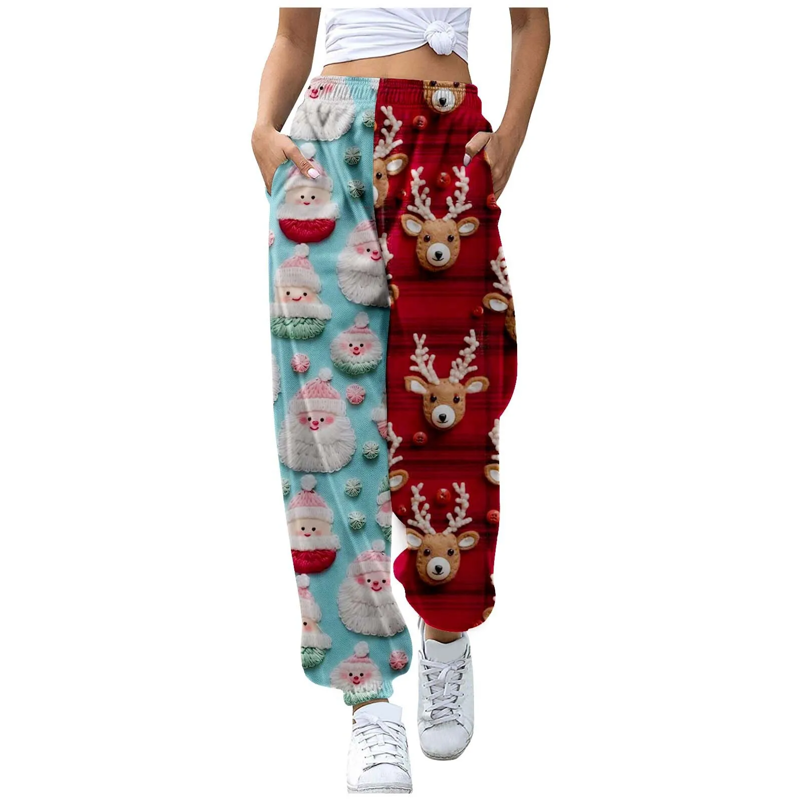 

Christmas element 3D printing cross-border summer and spring long pants, women's sports pants with leg binding design ML1