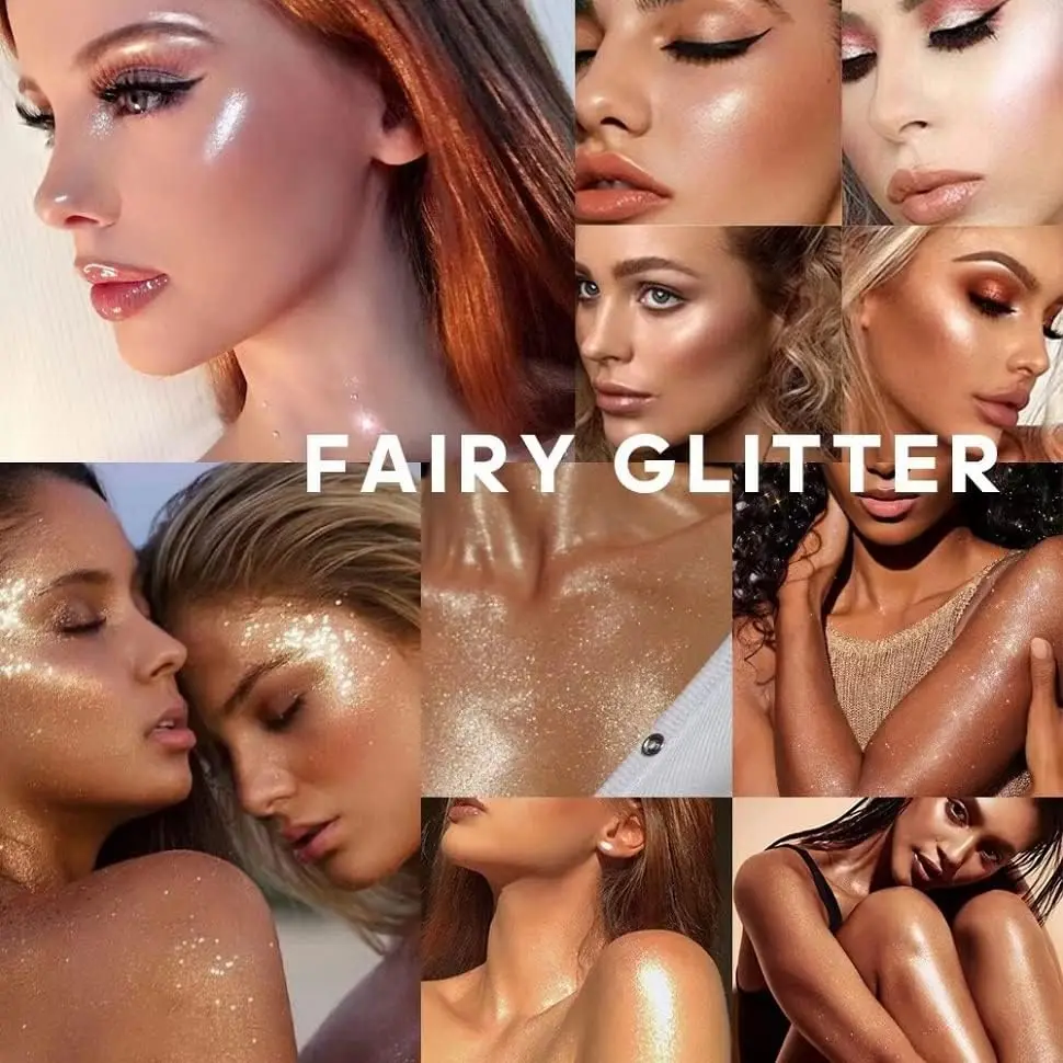 Body Glitter Shimmer Face e Body Highlighter Powder com cabeça de esponja, High Fairy Glitter Sparkle, Brighens Makeup Stick