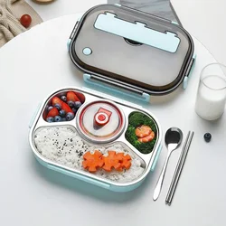 304 Stainless Steel Insulated Lunch Box Lunch Box Picnic Storage Four Compartments Sealed Lunch Box with Soup Bowl