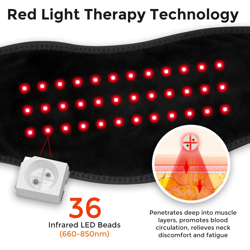 Electric Heating Neck Belt 36pcs LED Beads 660&850nm Infrared Neck Cervical Protection Neck Vibration Massage Heated Pad
