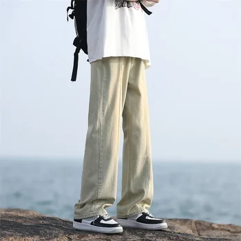 新しい韓国のファッションだぶだぶのジーンズ男性のためのクラシック巾着ストレートデニムパンツ Y2K ヴィンテージジーンズストリートワイドレッグズボン