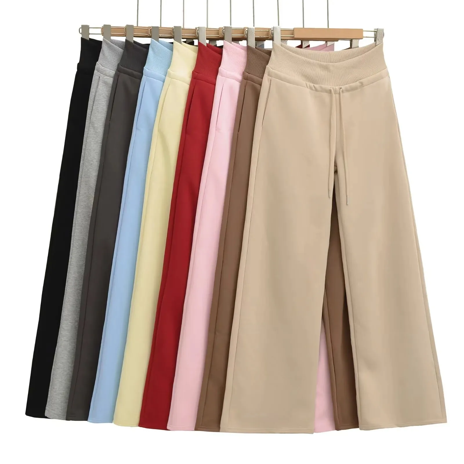 Autumn Winter Low Waist Lace-up Lazy Style Casual Pants Versatile Loose Slimming Straight Wide Leg Pants Long Pants Fashion PXUR