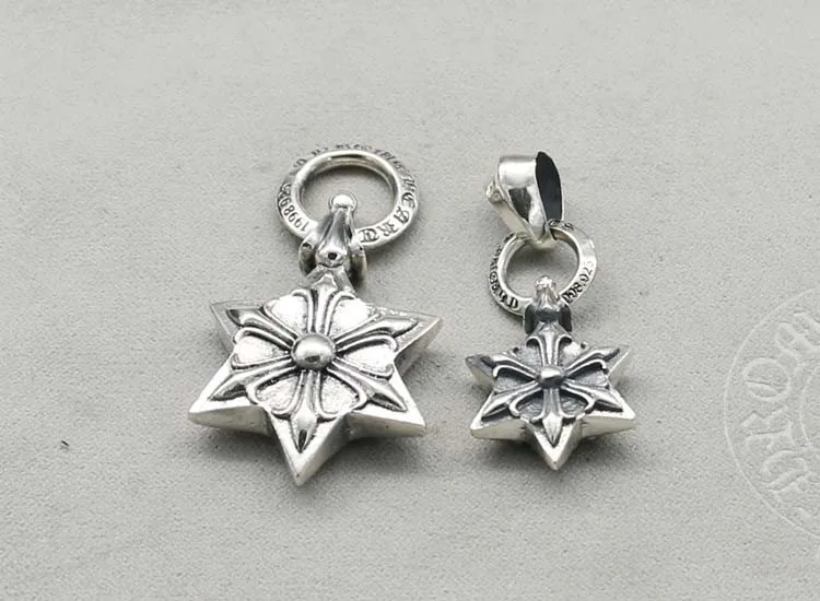 Netizen Punk Jewelry 925 Sterling Silver Six Point Star Pendant Men's Thai Silver Vintage Necklace Pendant Trendy Women's Sweate