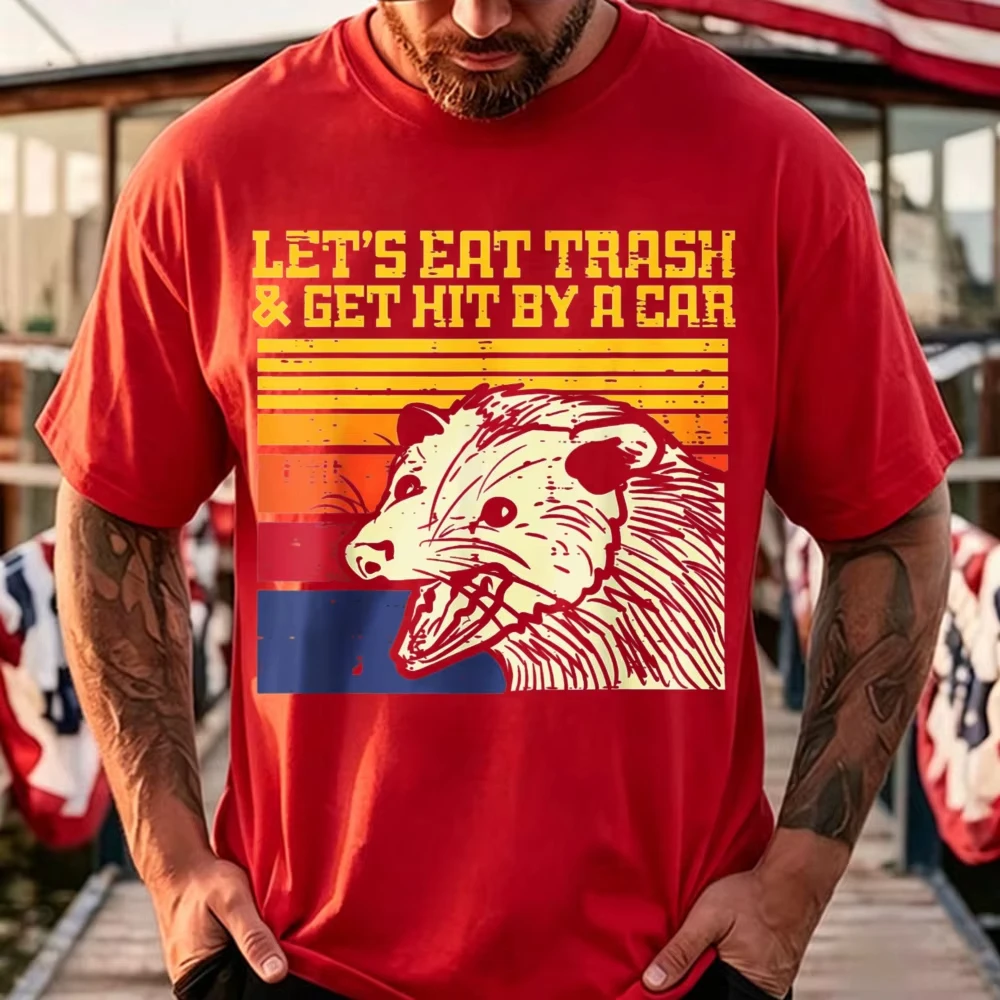 Opossum Lets Eat Trash Get Hit By Car Retro Possum Women Men T-Shirt Oversized T Shirt Harajuku Graphic T Shirts Men Clothing