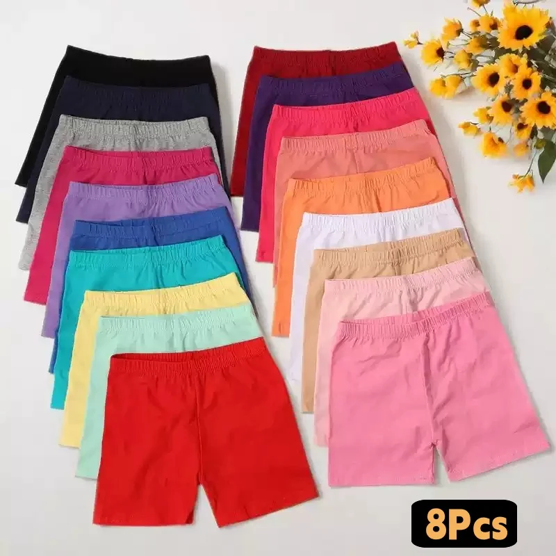 8 Piece Summer Solid Color Kids Leggings