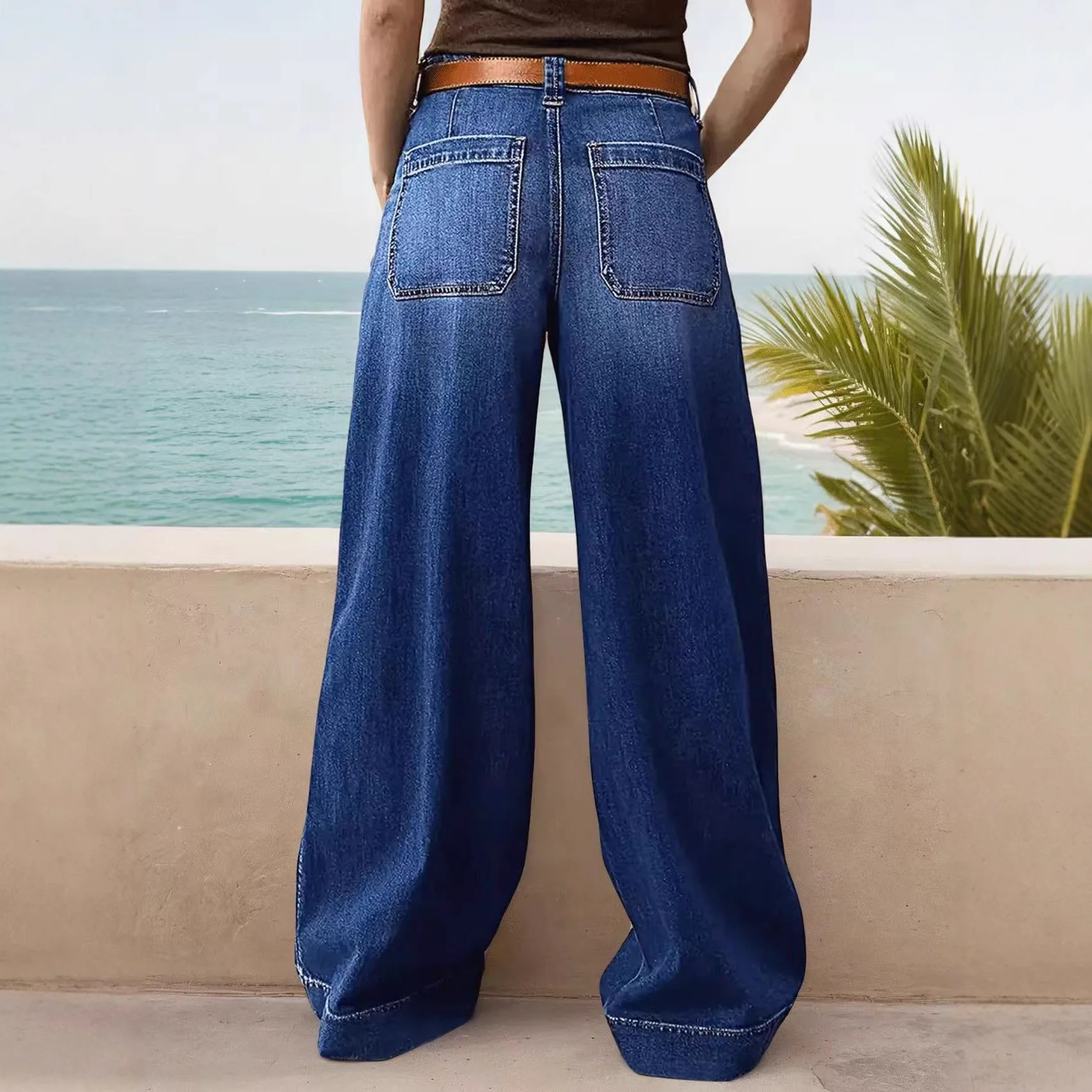 Women's Loose-fitting Wide Leg Jeans - Casual Relaxed Denim Trousers for Effortless Style