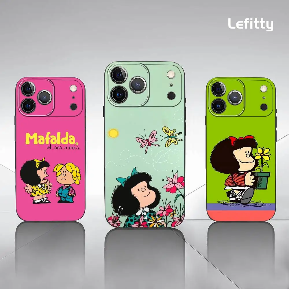 Cartoon M-Mafalda Phone Case For iPhone 17 16 15 14 13 12 11 Pro Max Plus Mini Black Frosted Soft Shell Funda