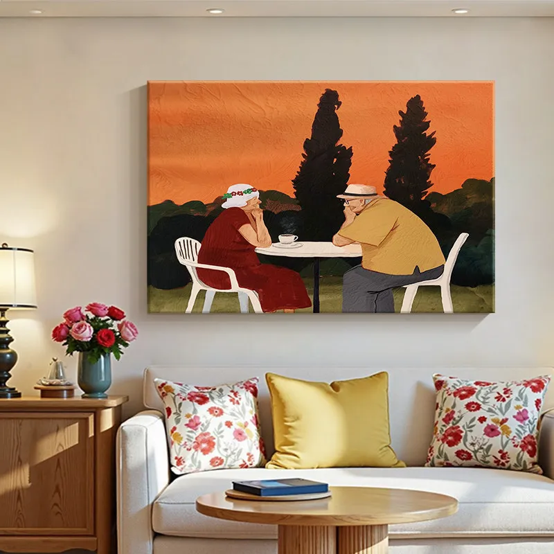 Medieval style living room decorative painting high sense sofa background wall hanging painting 2 figure mural