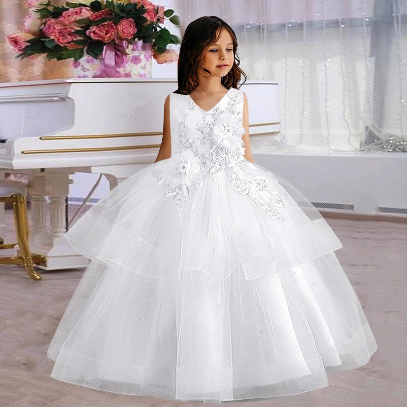 Flower Girl Wedding Party Bride Flower Embroidery Dress Girl Eucharist Ball New Year Christmas Wedding Party Show Evening Dress