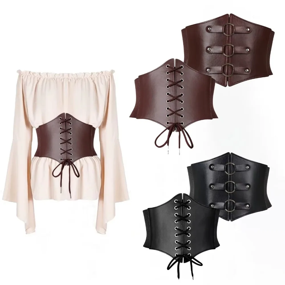 Versatile Super Wide Corset Belt Bandage Elastic High Waist Pu Leather Girdle Bustier Corset Women