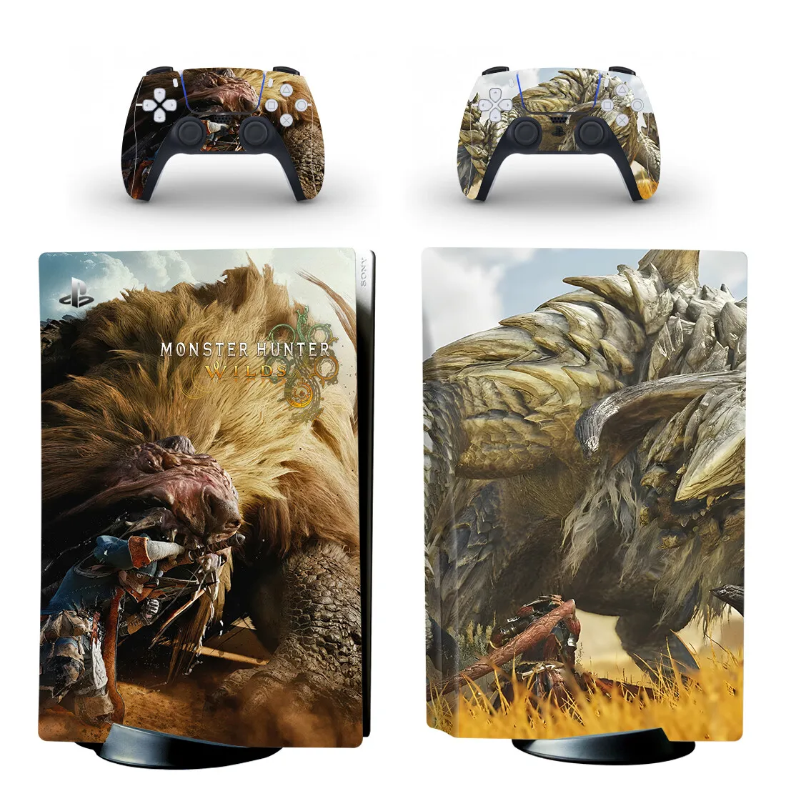 Monster Hunter Wilds PS5 القرص الجلد ملصق حامي غطاء لاصق لوحدة التحكم ووحدة التحكم PS5 القرص الجلد ملصق الفينيل