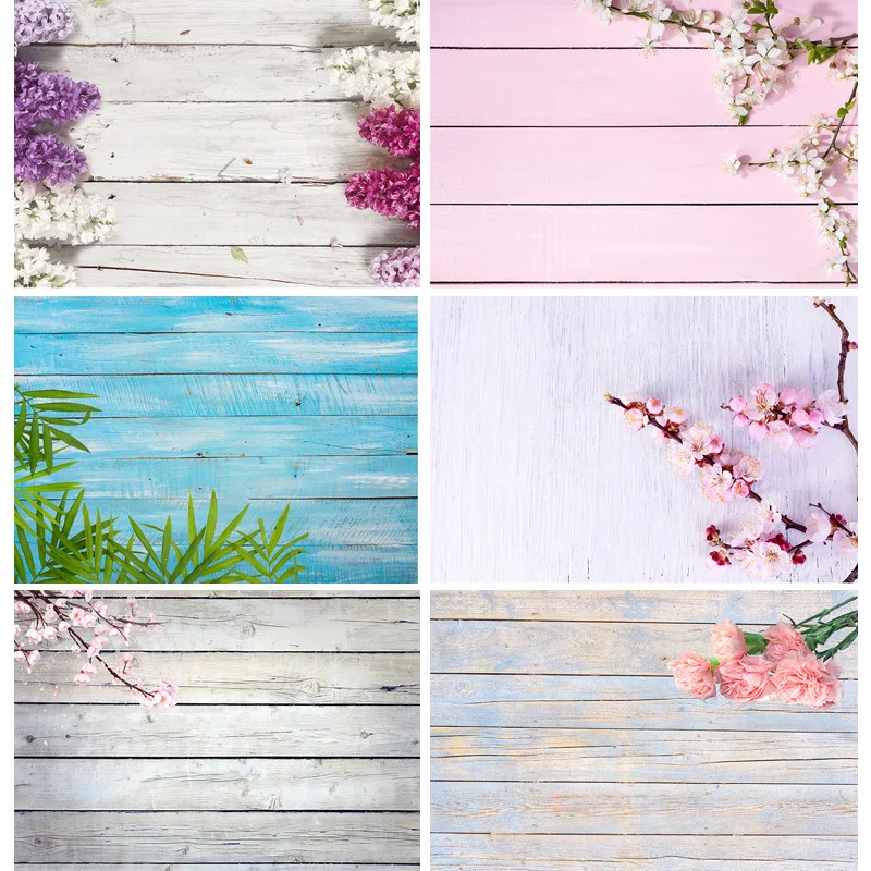 SHENGYONGBAO Spring Flower Wood Board Photography Backdrops Photo Studio Props Wooden Floor Backgrounds MB-03