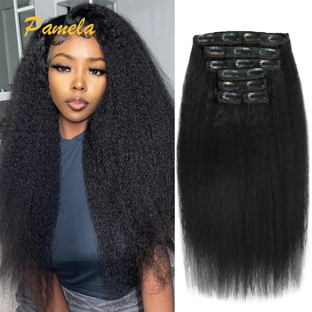 Kinky Straight Clip in Hair Extensions Real Human Hair Clip in Extensions 7Pcs 120g 20 Clips Brazilian Hair Yaki Straight