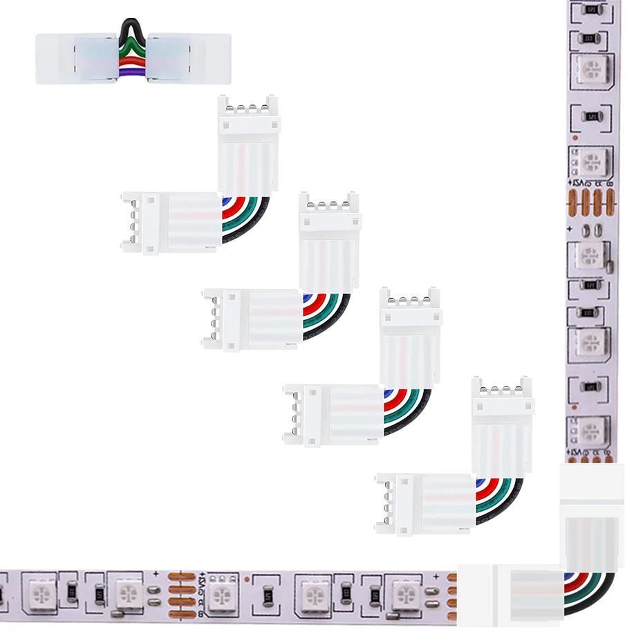 5PCS L Shape 3Pin 4-Pin LED Connectors 10mm Width Corner Connectors Solderless Connector Terminal for SMD RGB RGBIC Led Strip