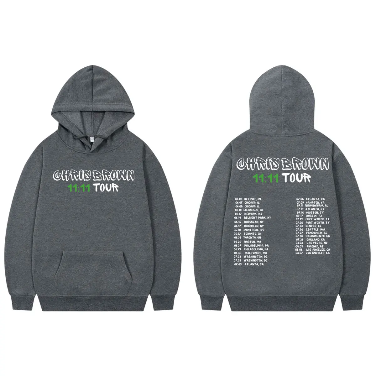 Rapper Chris Brown 11:11 Tour Double Sided Print Hoodie Fashion Casual Long Sleeve Sweatshirts Unisex Oversized Fleece Pullovers