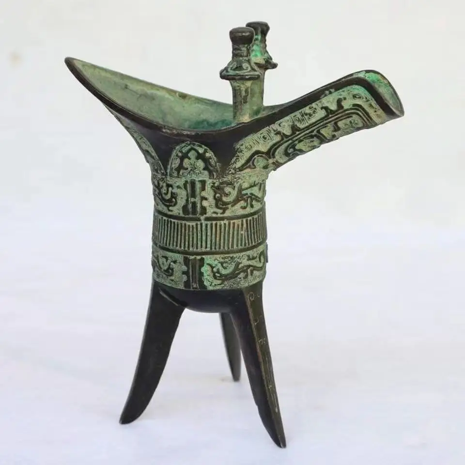 Oriental Bronze Chinese Old Exorcism Handwork Embossment Wine Cup Decor
