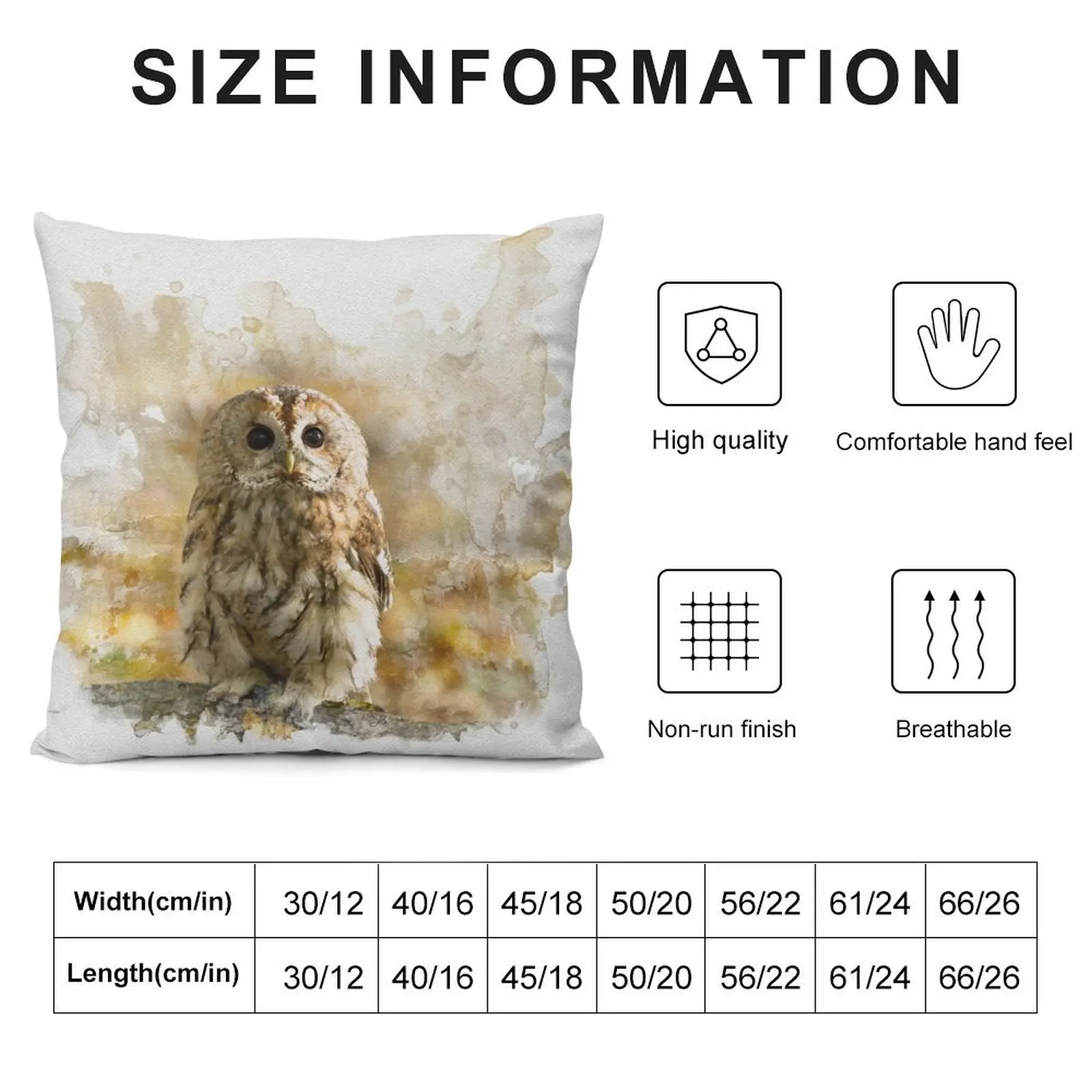 Aquarellfotografie mit Tawny Owl. Dekokissen, individuelles Kissen, Überwurfkissen, Sofabezug, Weihnachtsbezüge für Kissen