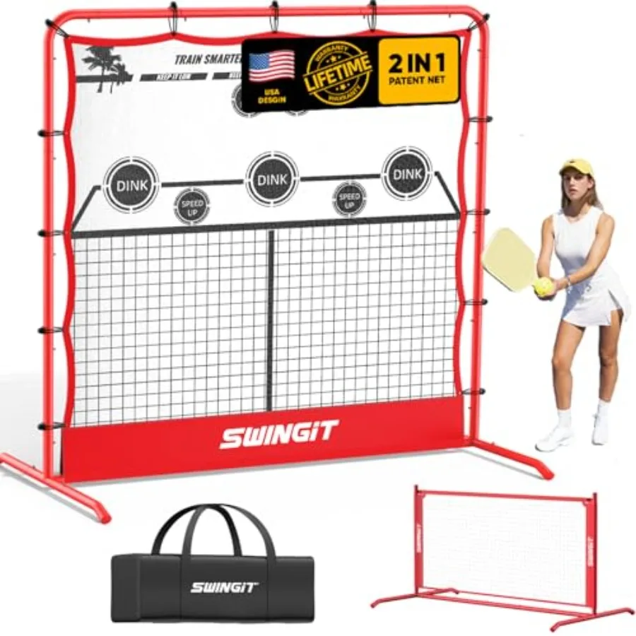 Red de rebote de Pickleball portátil, sistema de red de entrenamiento individual para dinks, volleyys y unidades, entrenador de precisión con bolsa de transporte para Bac