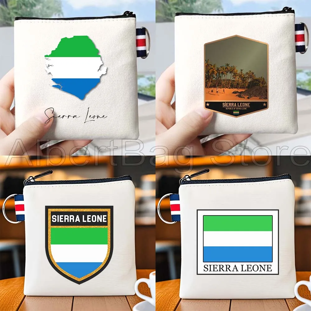 

Sierra Leone Map Flag Leonean Heart Gifts Canvas Coin Purse Lipstick Bag Small Square Key Storage Card Bag Cotton Wallet Pouch