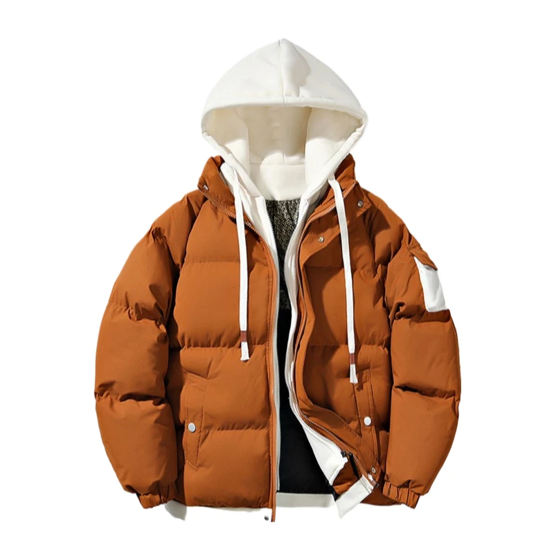 

New Fake Two-piece Hooded Down Cotton Jacket for Men,graphene Cotton Jacket for Teenagers,thick Jacket,fashionable Casual Jacket