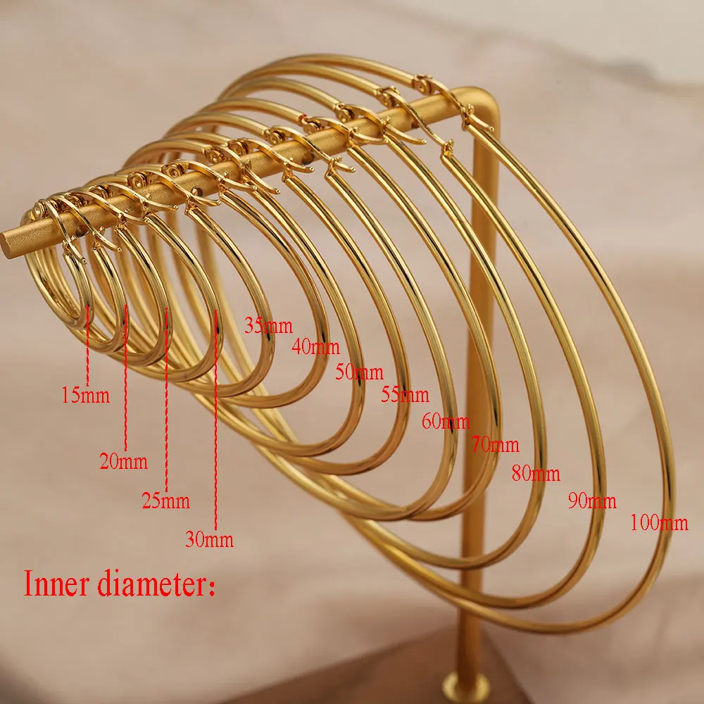 40 60 70 80mm Stainless Steel Exaggerate Large Big Smooth Circle Hoop Earrings Simple Party Round Loop Earrings for Women