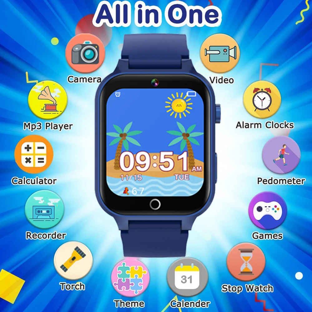 KGG Kids Smart Watches For Girls Boys 26 Games Touch Screen Camera Pedometer Video MP3 Alarm Kids Digital Watch Birthday Gift