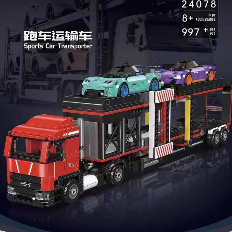

Mould King 24078 Sports Car Transporter Building Blocks Double-decker Heavy Truck Racing Car Model Toys Kids Toys Gifts 997PCS