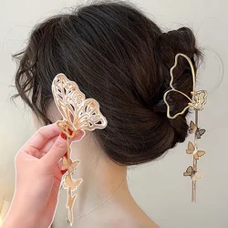 Vintage Metal Butterfly Hair Claw Nonslip Elegant Golden Geometric Hair Crab Clips With Butterfly Tassel Girls Hair Accessories