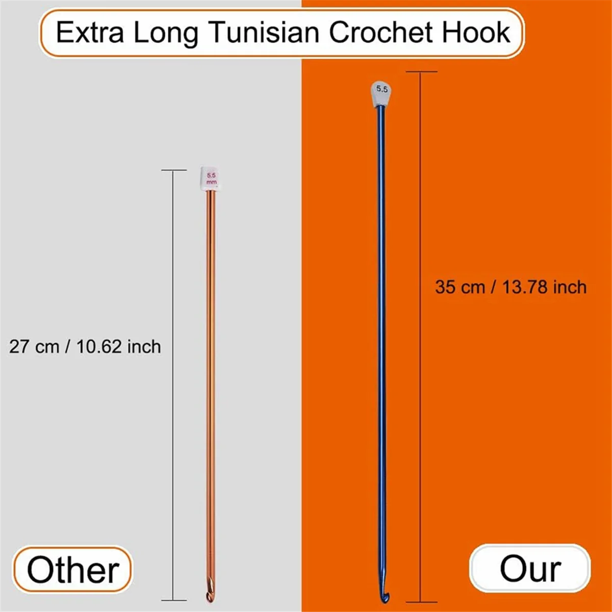 5 Size Extra Tunisian Long Crochet Hooks 6.5mm - 11.0 mm, Aluminum Afghan 13.78 Inches Long Crochet Needles