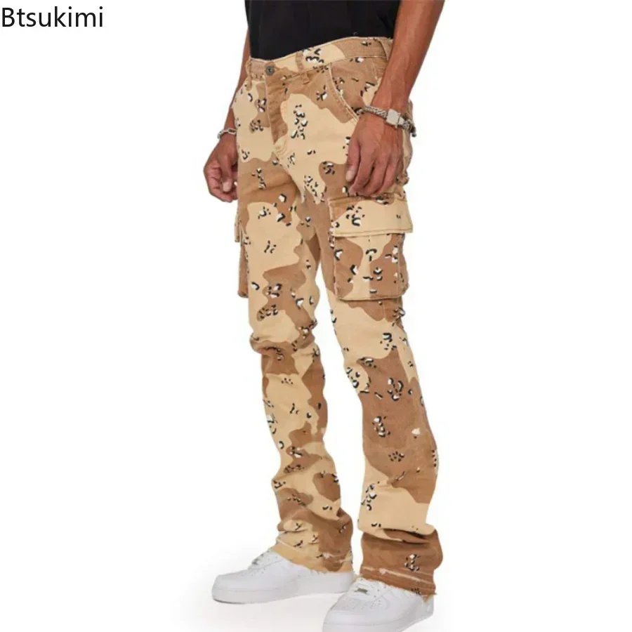 2024 Men\'s Casual Straight Pants High Street Mid Waist Button Trouser Pants Spring Autumn Vintage Butterfly Print Men Long Pants