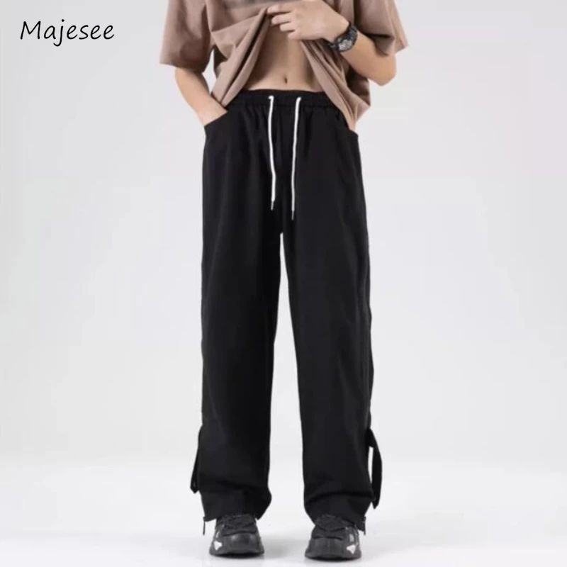 

Pants Men Drawstring Solid Simple Daily Loose Full Length Trendy All-match Spring Zipper American Style Fashion Streetwear Soft