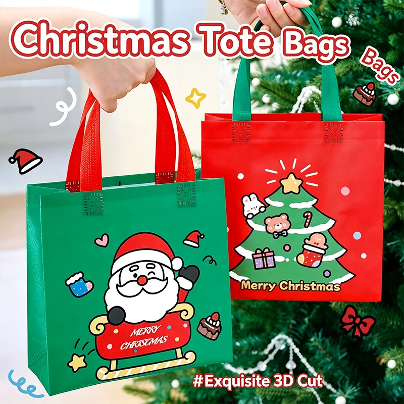 1-4PCS Large Capacity Christmas Gift Bags, Christmas Tote Bags with Handles(22*9*22cm), Multifunctional Christmas Bags for Gifts