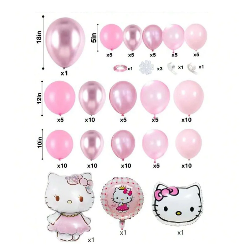 مجموعة بالونات حفلات كرتونية ثلاثية الأبعاد من Kawaii HelloKitty لوازم تزيين حفلات أعياد الميلاد ترتيب الملحقات هدايا ألعاب الأطفال