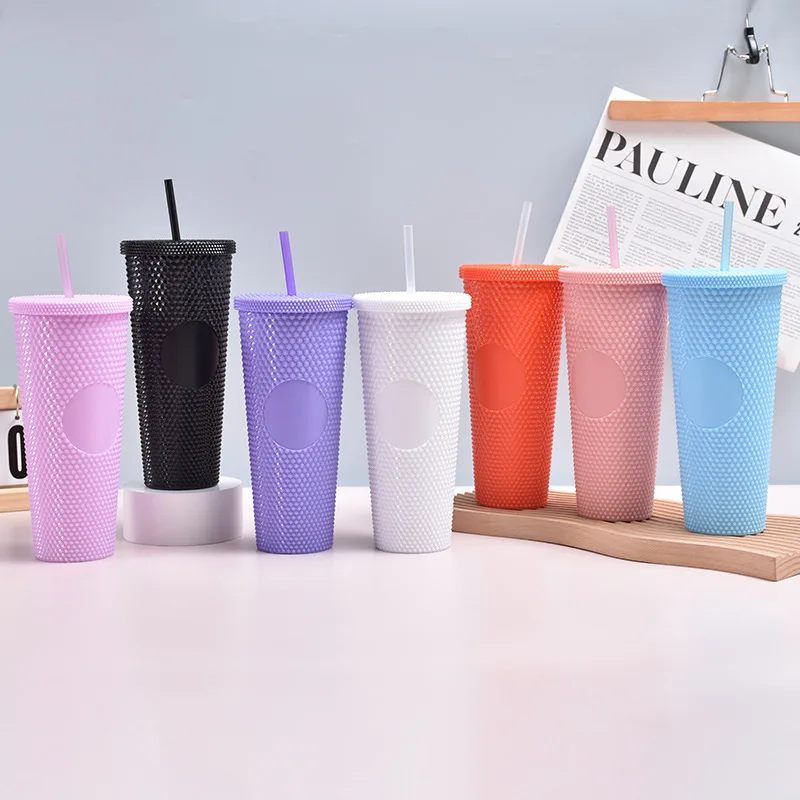LUSQI 1PC 800ML Creative Durian Pattern Drinking Cup Plastic Cup With Straw Large Capacity Reusable