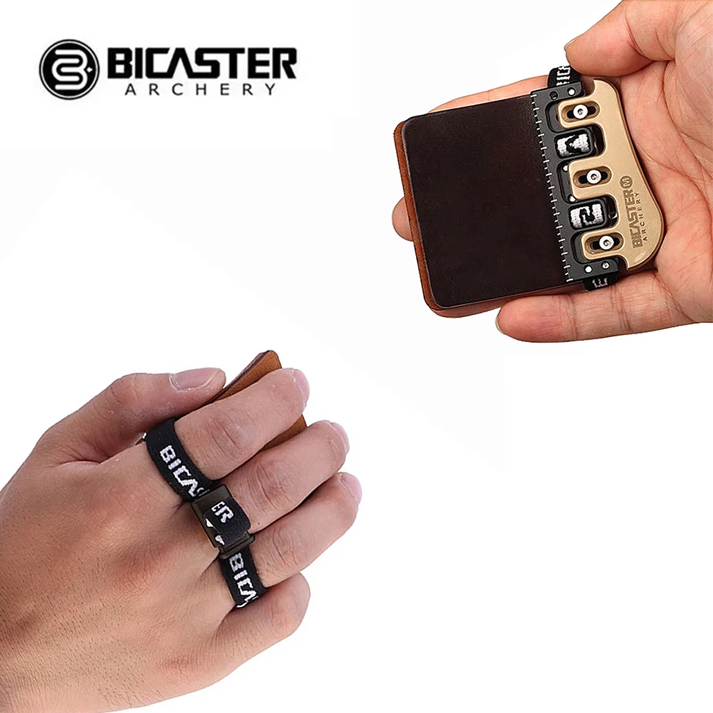 Bicaster Bare Bow Finger Guard Protector LH RH Finger Tab Cordovan Leather + Brass Plate Archery Finger